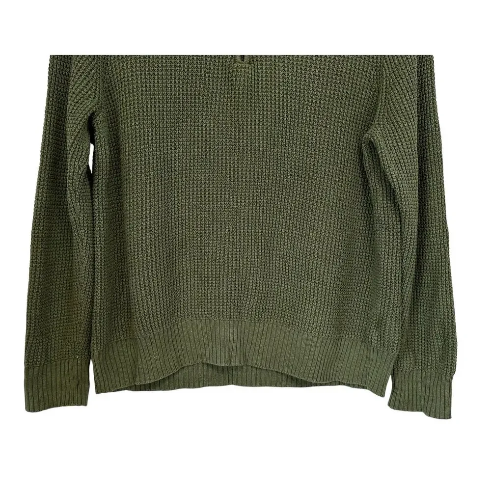 J. Crew Waffle Knit Half-Zip Pullover Sweater Hthr Pesto Green AG081 Size M
